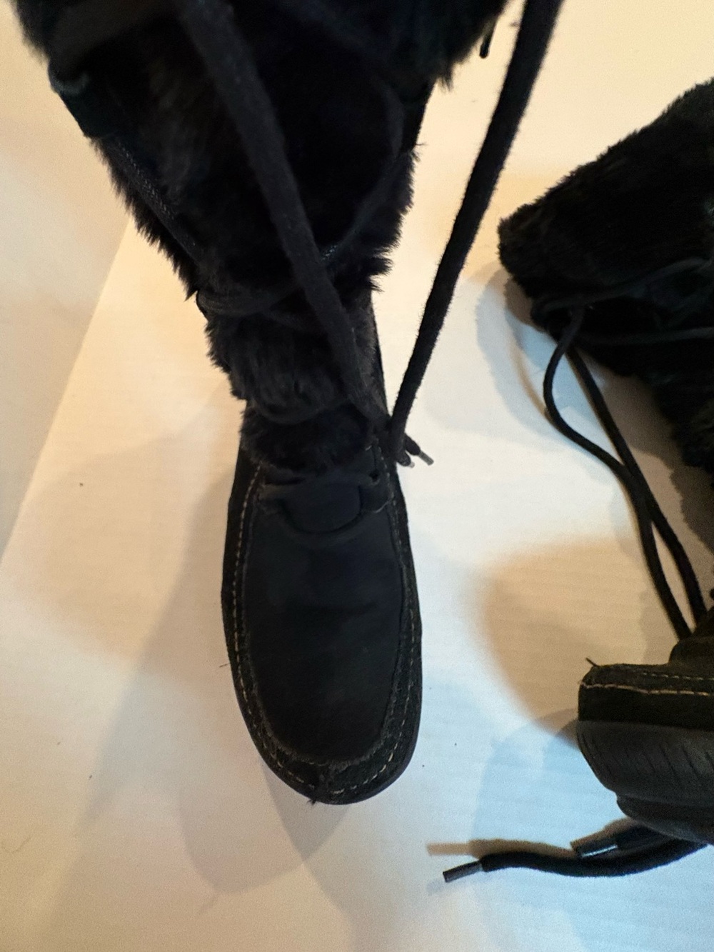 BareTraps Black Suede Fur-Trim Lace-Up Cold-Weather Boots - Picture 2 of 9